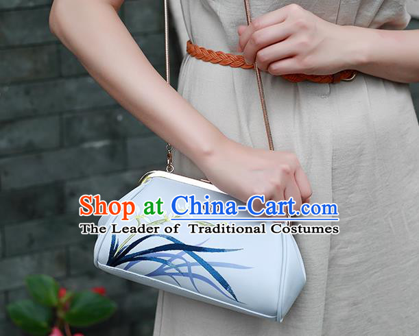Traditional Handmade Asian Chinese Element Embroidery Orchid Wallet National Evening Dress Handbag Purse for Women