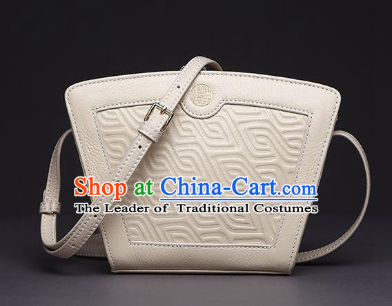 Traditional Handmade Asian Chinese Element Clutch Bags Shoulder Bag Haversack National Knurling White Handbag for Women