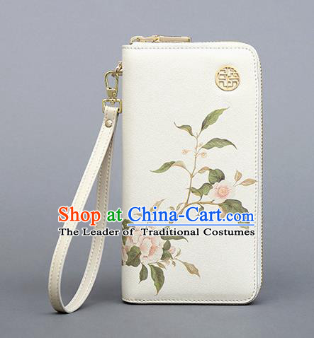 Traditional Handmade Asian Chinese Element Painting Flowers Wallet National Handbag Purse for Women