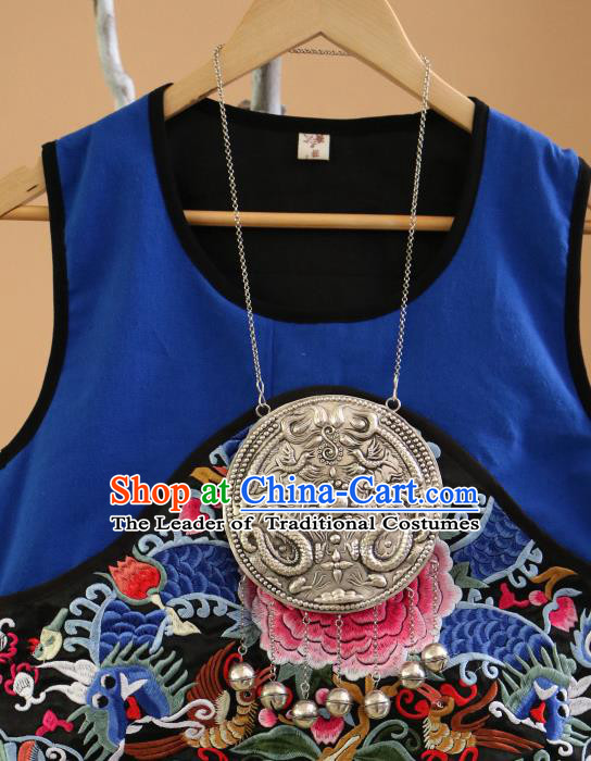 Traditional Handmade Chinese National Miao Nationality Sliver Necklace Bells Tassel Carving Collar for Women