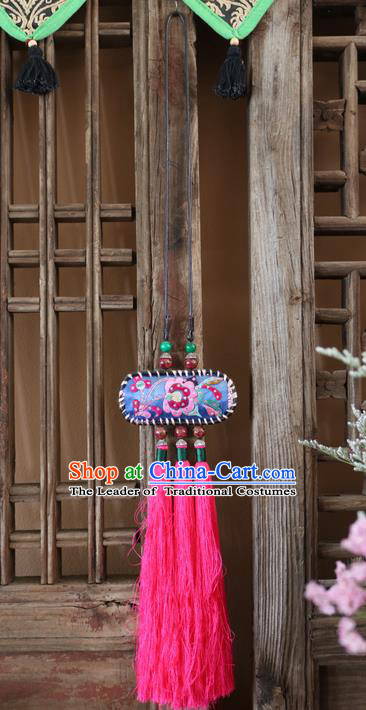 Traditional Handmade Chinese National Miao Nationality Tassel Embroidery Necklace Pendant for Women