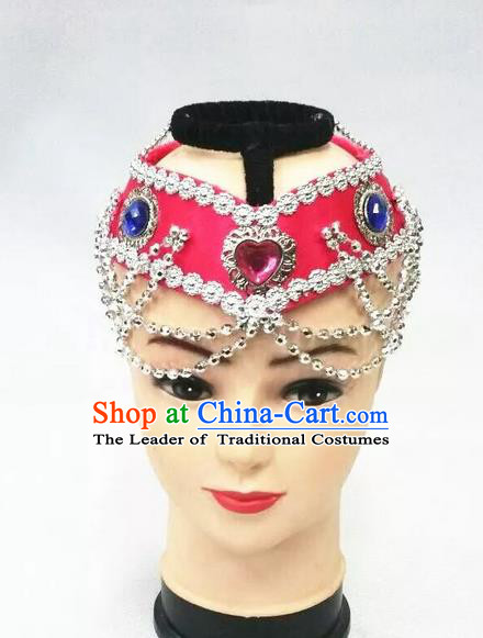 Traditional Handmade Chinese Mongol Nationality Dance Pink Hair Accessories Headwear, China Mongols Mongolian Minority Nationality Bride Headpiece for Women