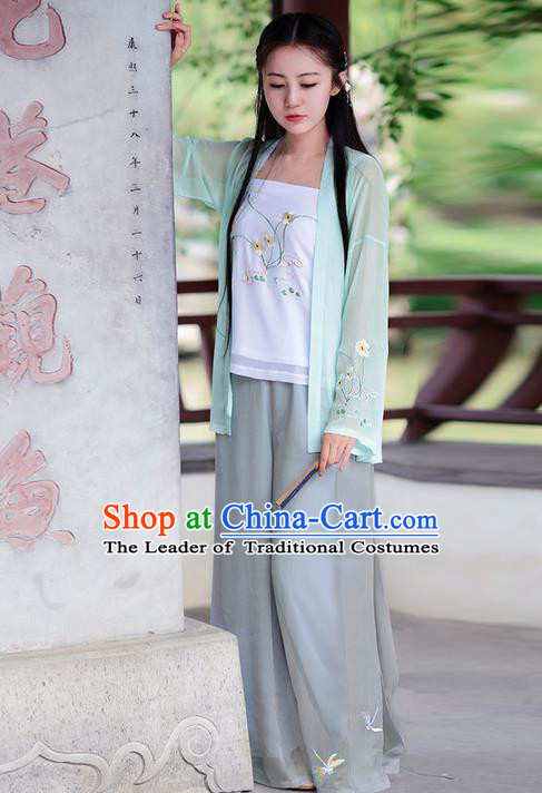 Traditional Ancient Chinese Costume Song Dynasty Embroidery Blouse and Pants, Elegant Hanfu Clothing Chinese Young Lady Costume for Women