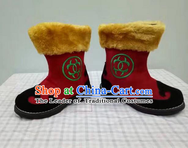 Traditional Chinese Minority Mongol Nationality Ethnic Minorities Children Mongolian Boots Red Boots for Kids