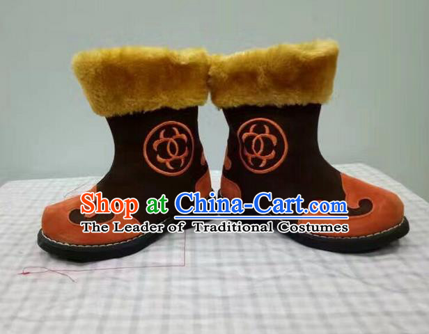 Traditional Chinese Minority Mongol Nationality Ethnic Minorities Children Mongolian Boots Brown Boots for Kids