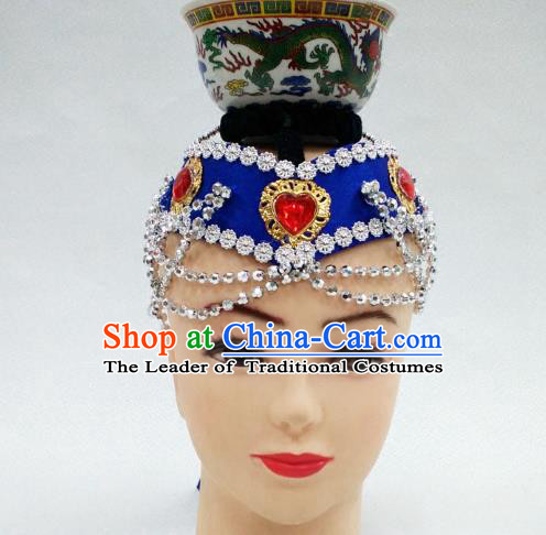 Traditional Handmade Chinese Mongol Nationality Handmade Royalblue Hair Accessories, China Mongols Mongolian Minority Nationality Headband Headwear for Women