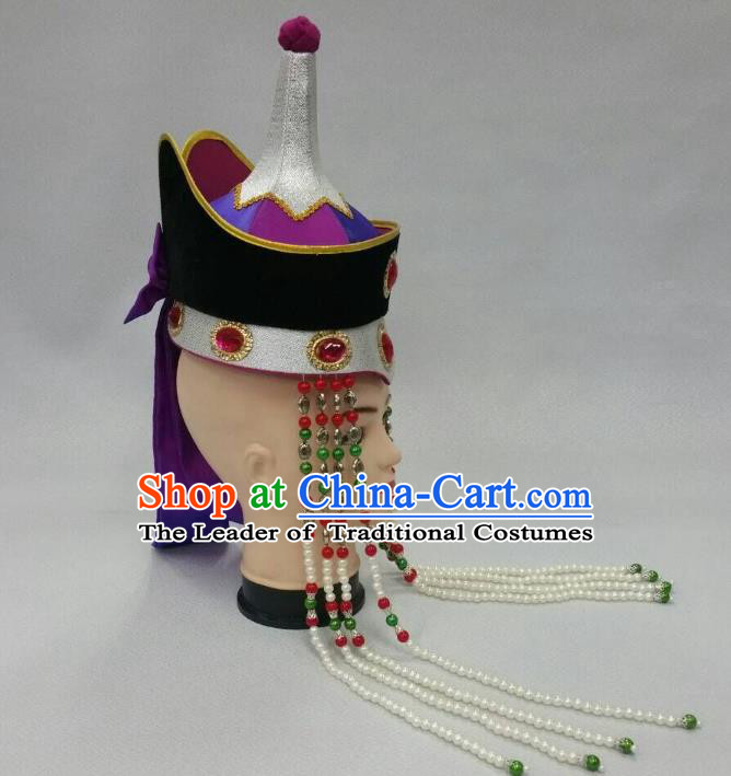 Traditional Chinese Mongol Nationality Dance Costume Mongols Folk Dance Pleated Skirt Mongolian Minority Costume and headwear