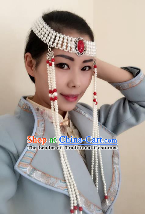 Traditional Handmade Chinese Mongol Nationality Dance Headwear Tassel Headband, China Mongolian Minority Nationality Hair Accessories Headpiece for Women