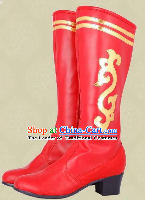 Traditional Chinese Minority Mongol Nationality Ethnic Minorities Mongolian Boots Red Wedding Boots for Women