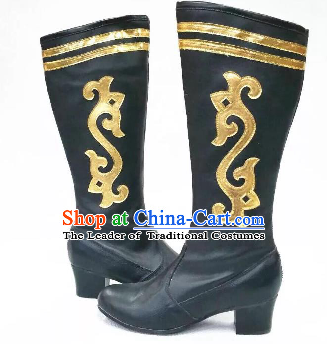 Traditional Chinese Minority Mongol Nationality Ethnic Minorities Mongolian Boots Black Wedding Boots for Women