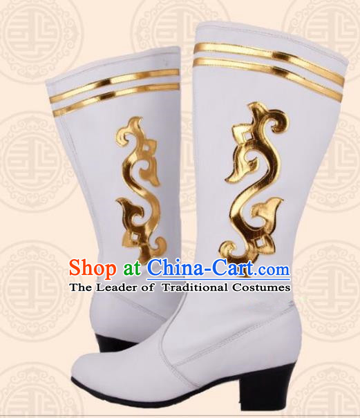 Traditional Chinese Minority Mongol Nationality Ethnic Minorities Mongolian Boots White Wedding Boots for Women