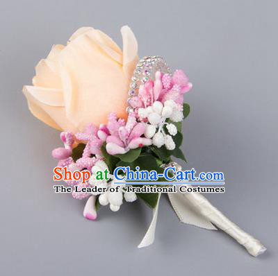 Top Grade Wedding Accessories Decoration Flower Corsage, China Style Wedding Ornament Champagne Bridegroom Champagne Rose Brooch
