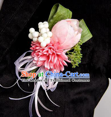 Top Grade Classical Wedding Pink Silk Tulipa Flowers,Groom Emulational Corsage Groomsman Brooch Flowers for Men