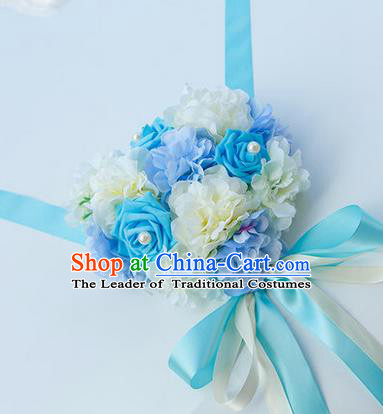 Top Grade Wedding Accessories Decoration, China Style Wedding Car Bowknot Blue Rose Flowers Ribbon Garlands Ornaments