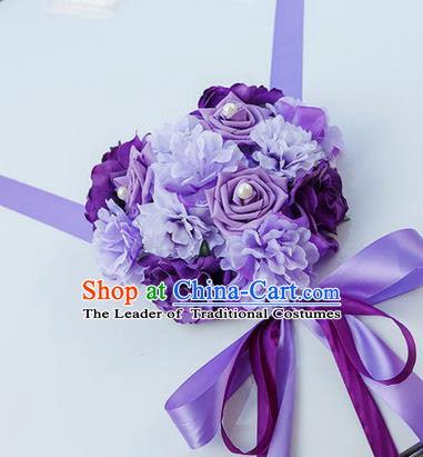 Top Grade Wedding Accessories Decoration, China Style Wedding Car Bowknot Purple Rose Flowers Ribbon Garlands Ornaments