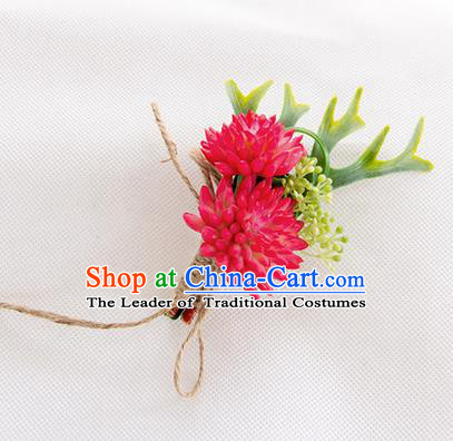 Top Grade Classical Wedding Succulents Flowers,Groom Emulational Corsage Groomsman Rosy Brooch Flowers for Men