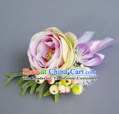 Top Grade Classical Wedding Pink Rose Corsage Brooch, Bride Emulational Corsage Bridemaid Brooch Flowers for Women