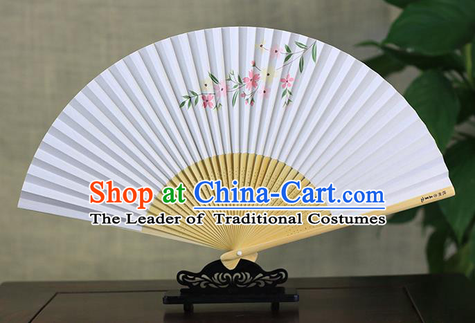 Traditional Chinese Handmade Crafts Ink Painting Flowers Folding Fan, China Classical Art Paper Sensu Xuan Paper Fan Hanfu Fans for Men