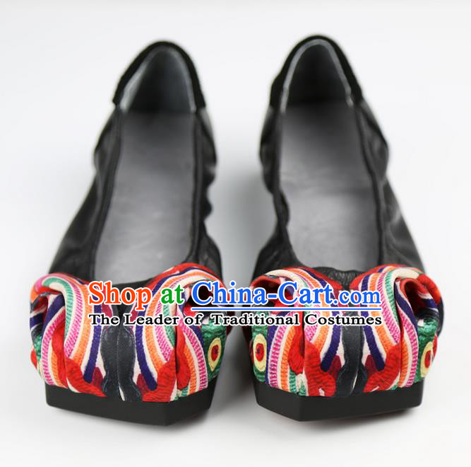 Traditional Chinese Shoes Embroidered Shoes Black Cow Leather Shoes Hanfu Shoes for Women