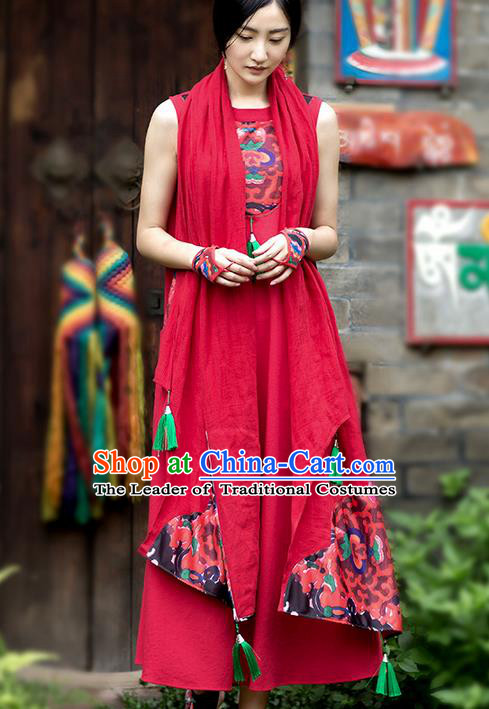 Traditional Chinese Costume Elegant Hanfu Red Cappa, China Tang Suit Tippet Printing Scarves for Women