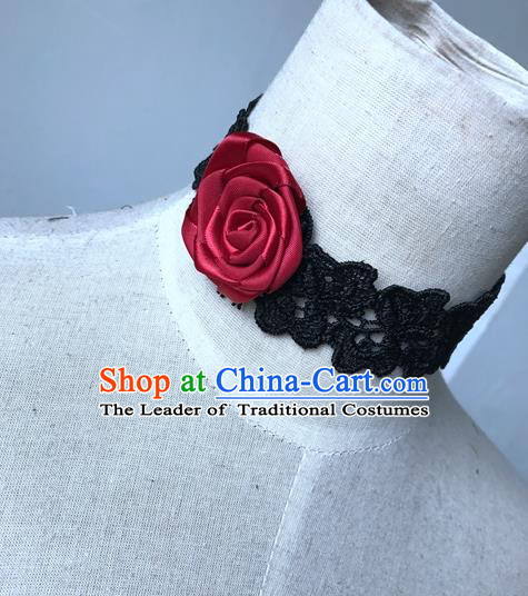Top Grade Halloween Masquerade Ceremonial Occasions Handmade Model Show Gothic Necklet Vintage Rose Lace Necklace for Women