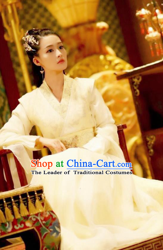 Traditional Ancient Chinese Peri Embroidered Dress Clothing, Princess Agents Chinese Southern and Northern Dynasties Imperial Princess Costume and Headpiece Complete Set