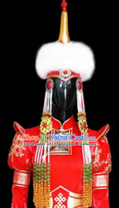 Traditional Handmade Chinese Mongol Nationality Handmade Princess Hat, China Mongols Mongolian Minority Nationality Wedding Headwear for Women