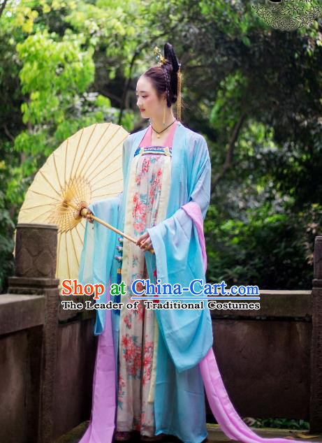 Traditional Chinese Tang Dynasty Imperial Consort Hanfu Costume, China Ancient Dress Palace Princess Peri Embroidery Clothing for Women
