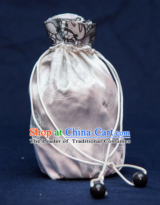 Traditional Handmade Chinese Ancient Young Lady Pouch Grey Handbags, China Hanfu Embroidery Satin Sachet for Women