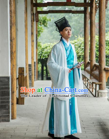 Traditional Chinese Han Dynasty Nobility Childe Hanfu Long Robe Costume, China Ancient Scholar Clothing for Men