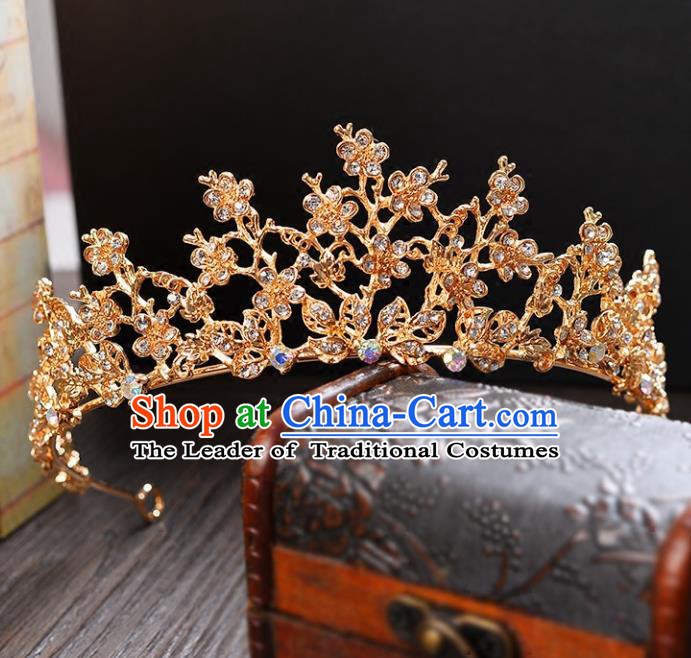 Top Grade Handmade Hair Accessories Baroque Style Palace Princess Wedding Crystal Vintage Golden Royal Crown, Bride Hair Kether Jewellery Imperial Crown for Women
