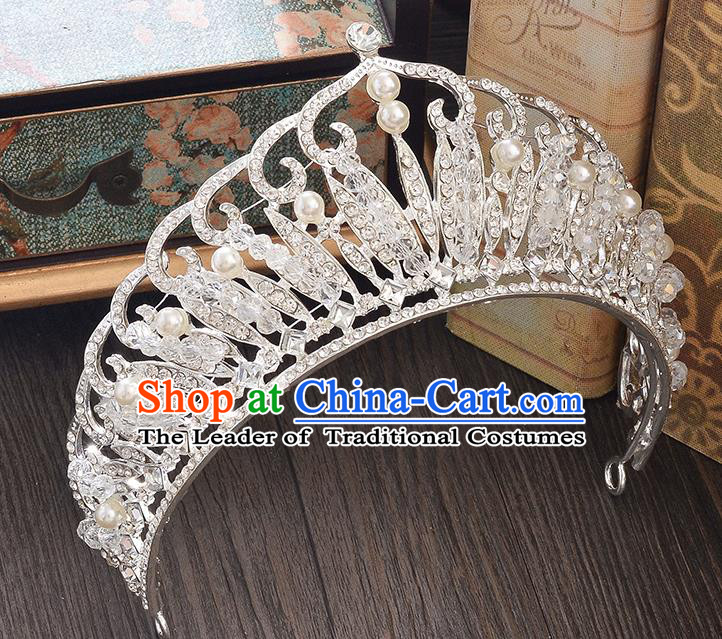 Top Grade Handmade Hair Accessories Baroque Style Wedding Princess Full Dress Crystal Beads Pearl Royal Crown, Bride Toast Hair Kether Jewellery Imperial Crown for Women