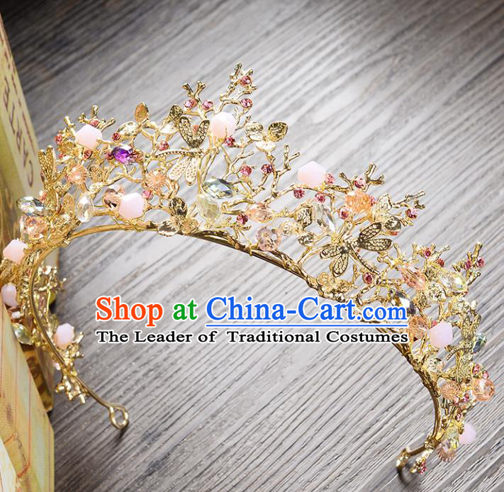 Top Grade Handmade Hair Accessories Baroque Style Wedding Princess Full Dress Golden Dragonfly Royal Crown, Bride Toast Hair Kether Jewellery Imperial Crown for Women