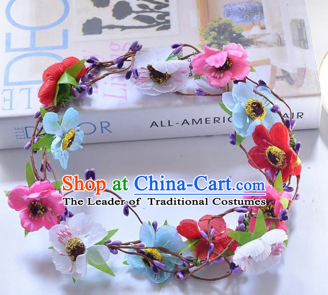 Top Grade Handmade Chinese Classical Hair Accessories Princess Wedding Baroque Colorful Flowers Garland Hair Clasp Headband Bride Headband for Women