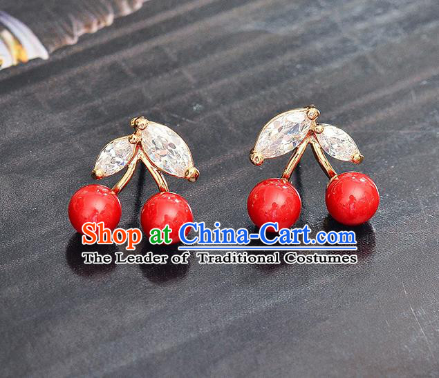 Top Grade Handmade Chinese Classical Jewelry Accessories Wedding Crystal Cherry Earrings Bride Hanfu Eardrop for Women