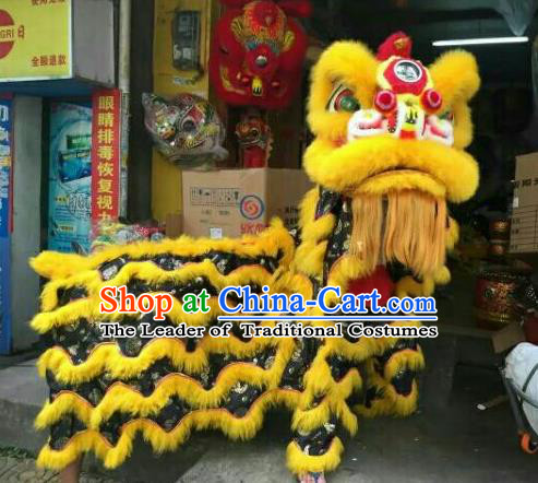 World Lion Dance Competition Yellow Fur Lion Head Lion Dance Costumes Complete Set for Adult