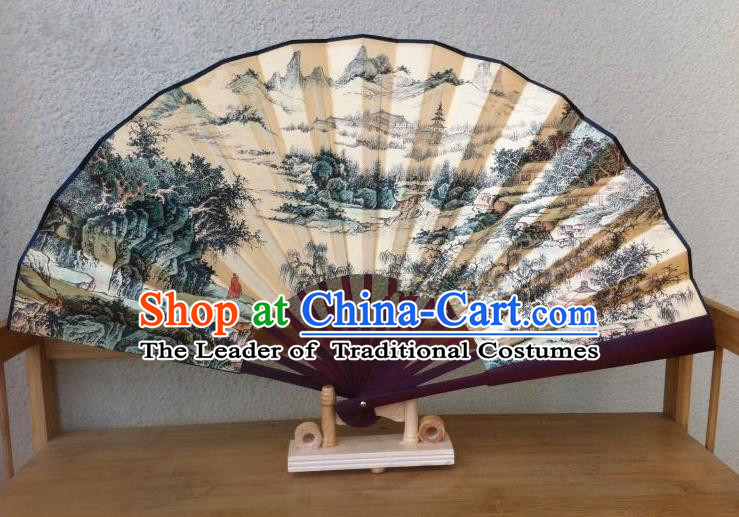 Traditional Chinese Crafts Silk Folding Fan China Sensu Printing Landscape Accordion Fan for Men