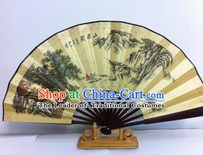 Traditional Chinese Crafts Peking Opera Folding Fan China Sensu Printing Mountains Silk Fan for Men