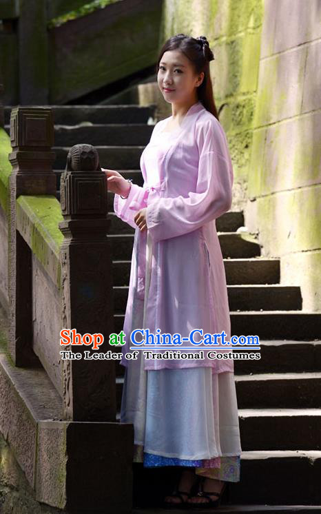 Traditional Chinese Han Dynasty Young Lady Hanfu Costume, China Ancient Princess Pink Dress Clothing for Women