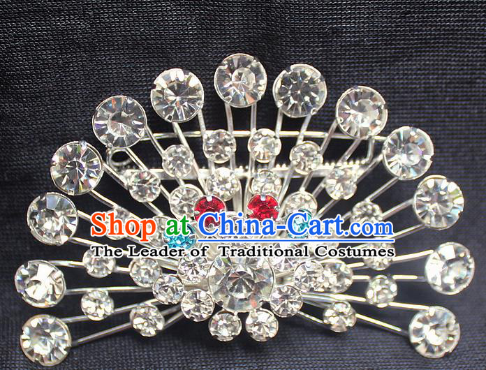 Traditional China Beijing Opera Young Lady Jewelry Accessories Collar Brooch, Ancient Chinese Peking Opera Hua Tan Diva Crystal Fanshaped Breastpin