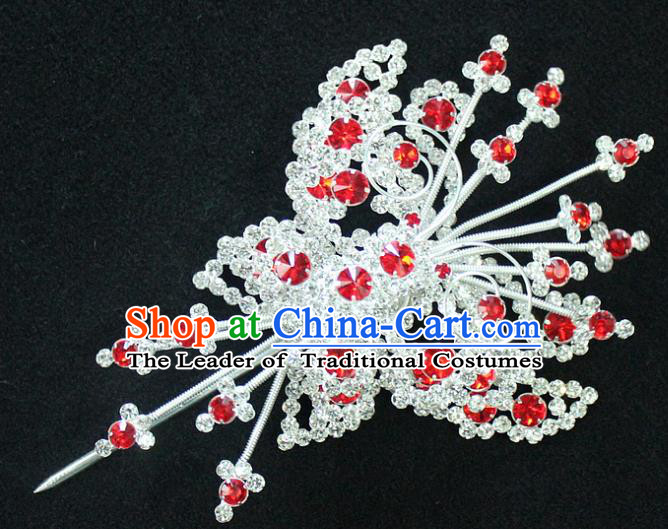 Traditional China Beijing Opera Young Lady Hair Accessories, Ancient Chinese Peking Opera Hua Tan Headwear Diva Crystal Empress Butterfly Hairpins Head-ornaments