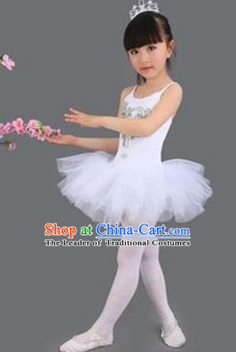 Top Grade Chinese Compere Professional Performance Catwalks Costume, Children Princess Bubble Veil Full Dress Modern Ballet Dance Dress for Girls Kids