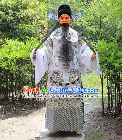 Traditional China Beijing Opera Old Men Costume General Embroidered Robe and Hat, Ancient Chinese Peking Opera Embroidery Gwanbok Clothing