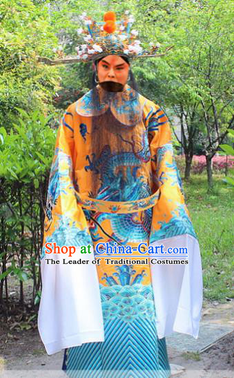 Traditional China Beijing Opera Niche Costume Emperor Embroidered Robe and Headwear, Ancient Chinese Peking Opera Embroidery King Gwanbok Clothing