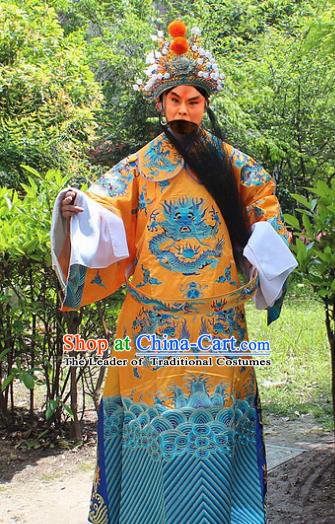 Traditional China Beijing Opera Niche Costume Emperor Embroidered Dragon Robe and Headwear, Ancient Chinese Peking Opera Embroidery Royal Highness Gwanbok Clothing