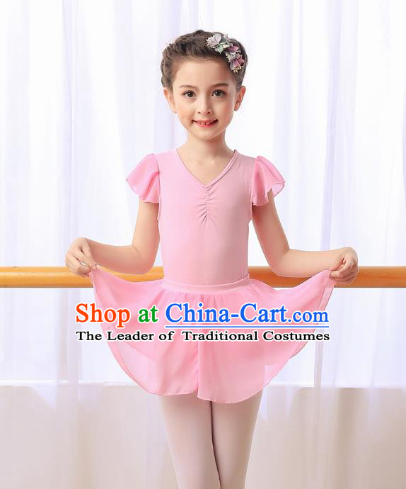 Chinese Modern Dance Costume, Children Opening Classic Ballet Dance Pink Dress for Girls Kids