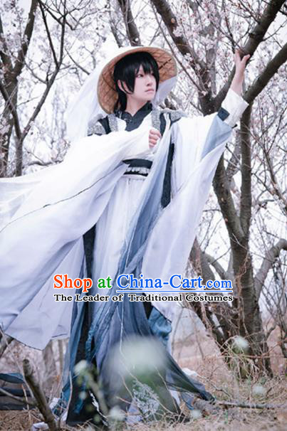 Traditional Ancient Chinese Swordsman Costume, Elegant Hanfu Clothing Chinese Jin Dynasty Kawaler Robe Clothing for Men