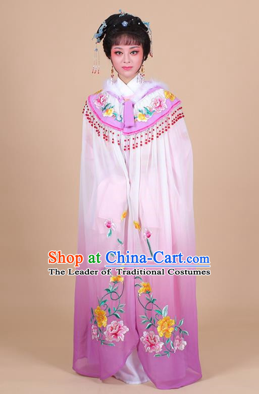 Traditional China Beijing Opera Young Lady Hua Tan Costume Female Embroidered Cloak, Ancient Chinese Peking Opera Diva Embroidery Purple Mantle Clothing