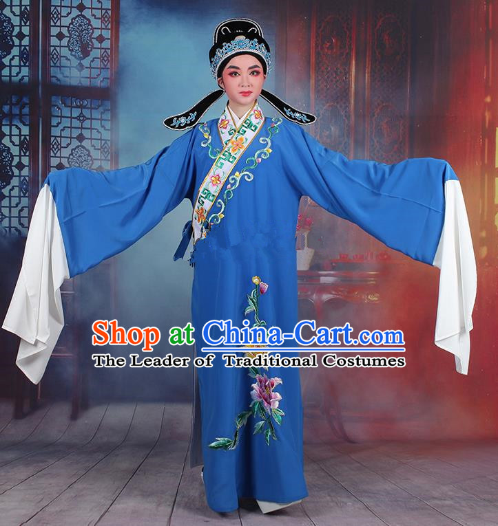 Traditional China Beijing Opera Niche Costume Gifted Scholar Embroidered Robe and Hat Ancient Chinese Peking Opera Embroidery Clothing