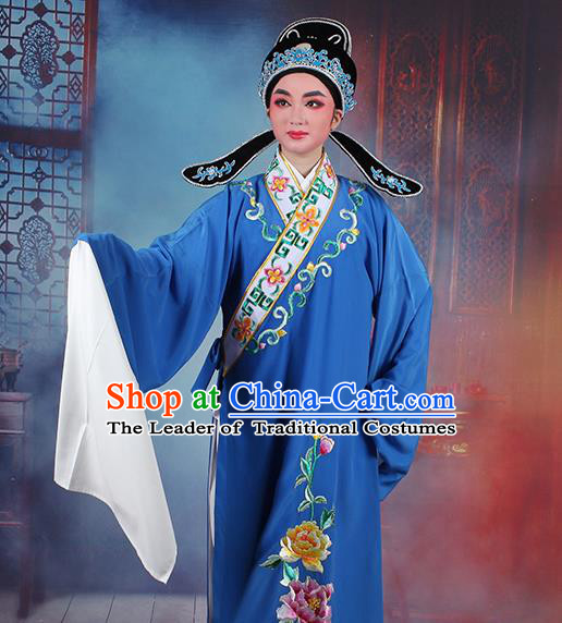 Traditional China Beijing Opera Niche Costume Gifted Scholar Embroidered Robe and Hat Ancient Chinese Peking Opera Embroidery Clothing
